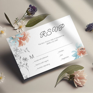 Mini cartão RSVP de casamento elegante floral mode