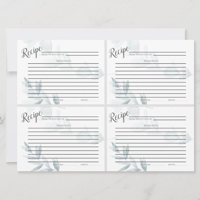 Mini CARTÕES RECIPE | Dusty Blue Watercolor Eucaly (Frente)