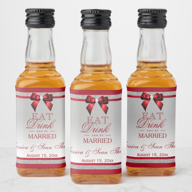 Mini Casamento de Glitter Ruby Vermelho e Silver E (Garrafas)