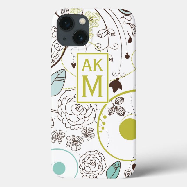 Mini Caso de Monograma de Padrão Floral Whimsy (Verso)