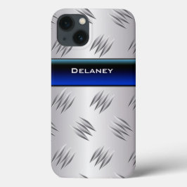 Mini Caso de Placa de Diamante Azul, FAUX Silver