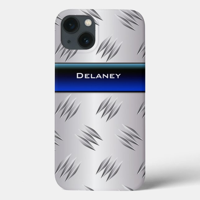 Mini Caso de Placa de Diamante Azul, FAUX Silver (Verso)