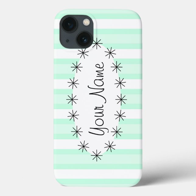 Mini caso iPad da estrela oval Aqua Stripe (Verso)