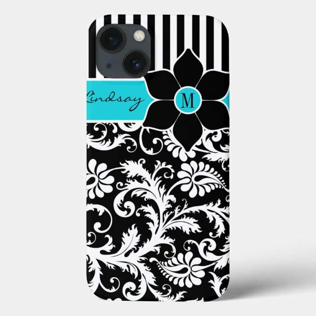 Mini Caso iPad | Damasco | Stripes | Azul-turquesa (Verso)