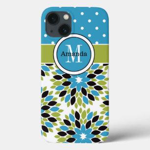 Mini Caso iPad Floral, Pontos Azul, Verde