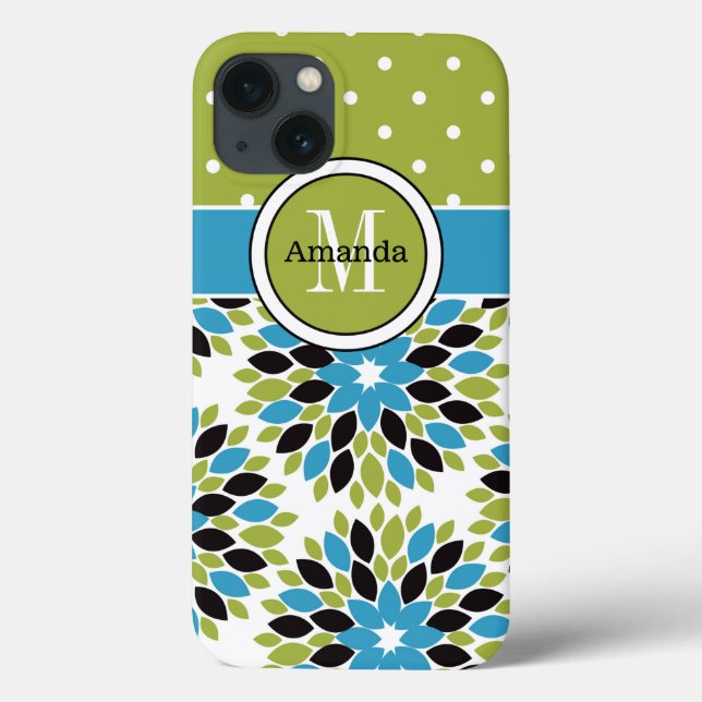 Mini Caso iPad | Floral, Pontos | Azul, Verde 2 (Verso)