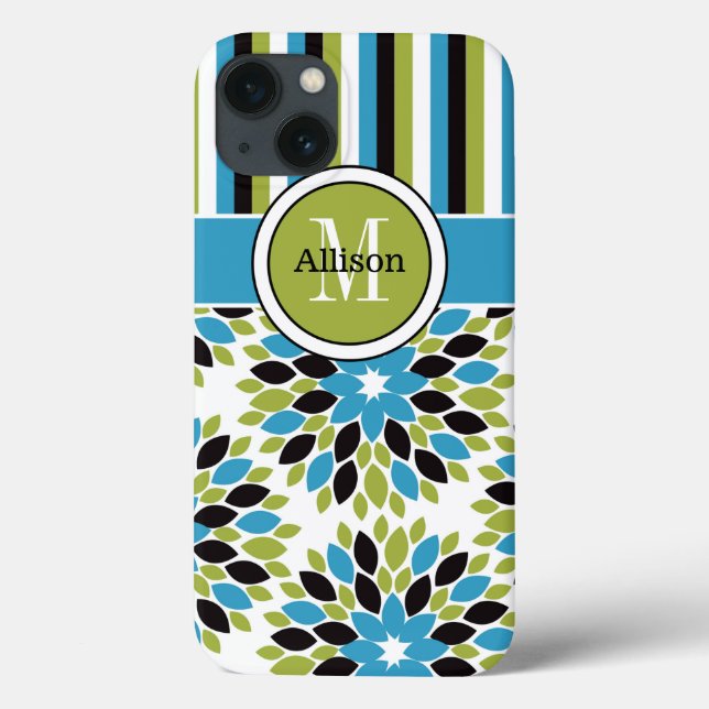 Mini Caso iPad | Floral, Stripes | Azul, Verde (Verso)