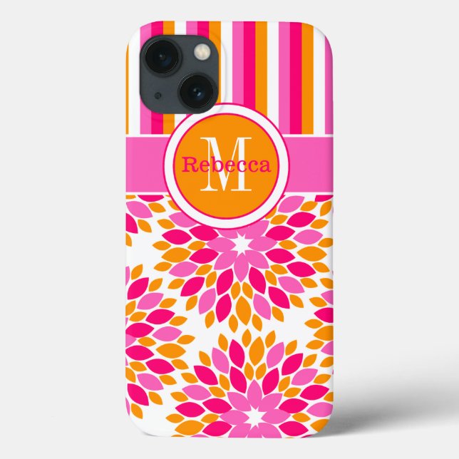 Mini Caso iPad | Floral, Stripes | Rosa, Laranja (Verso)