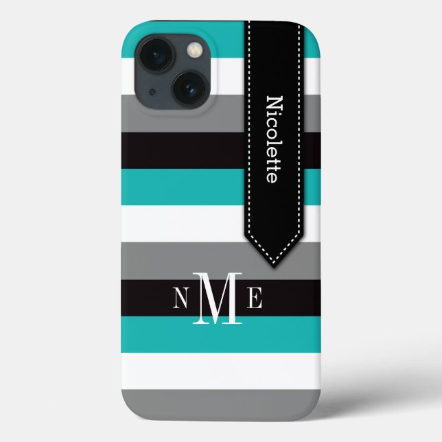 Mini Caso iPad | Stripes | Turquesa, Preto, Cinza (Verso)