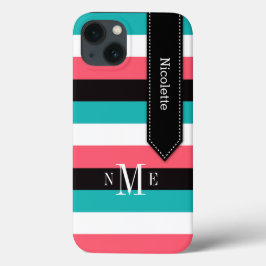 Mini Caso iPad | Stripes | Turquesa, Preto, Coral