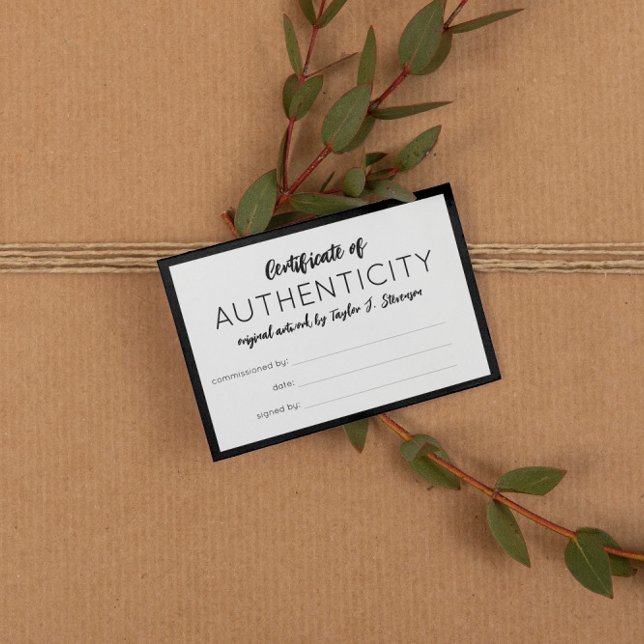 Mini Certificado de Autenticidade Preto charmoso (Criador carregado)