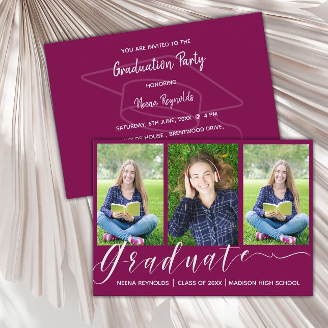 Mini Convite para Festa de formatura Multi Photo 2 (Multi Photo 2025 Graduation Party Mini Invitation)