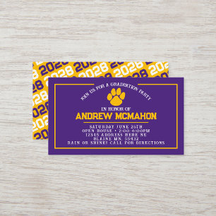 Mini convites para graduação Pawprint Roxo e Doura