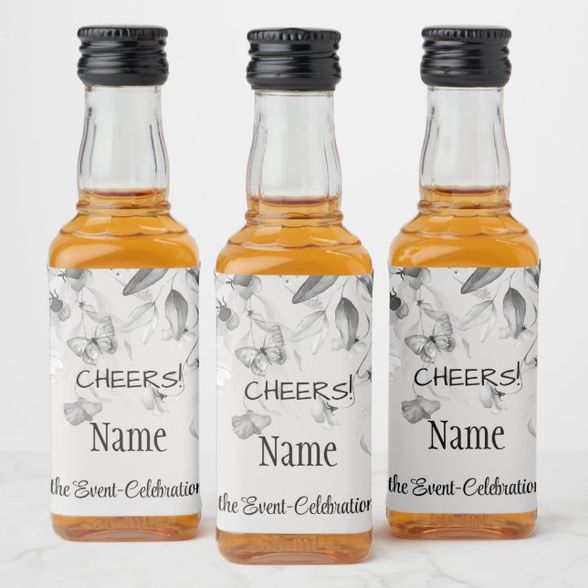 Mini Elegante, Preto e Branco, Largura Floral (Garrafas)