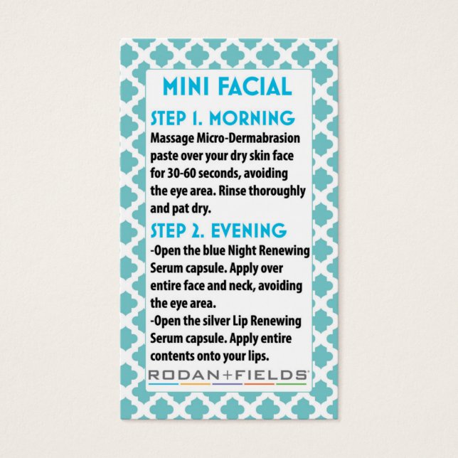 Mini Facial R +F card- Rodan + Fields facial (Frente)