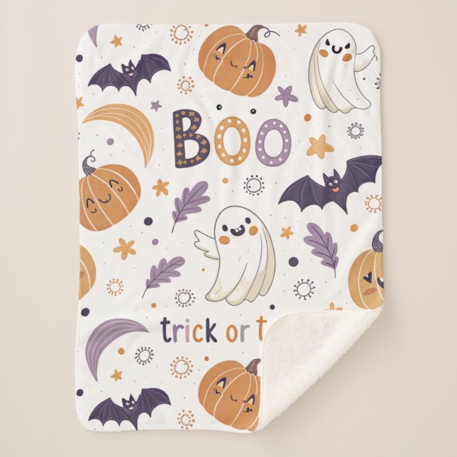 Mini Ghost & Pumpkin Sherpa Cobertor – Tamanho Peq (Frente)