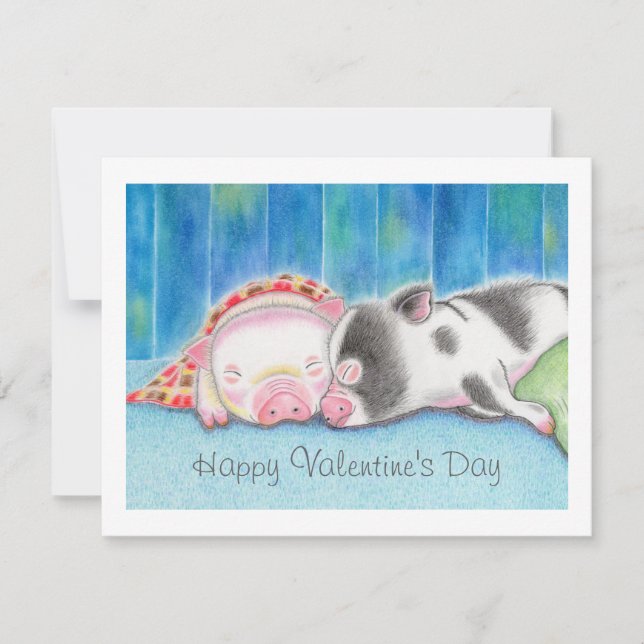 Mini Pigs Piglets Valentine's Day Flat Card (Frente)