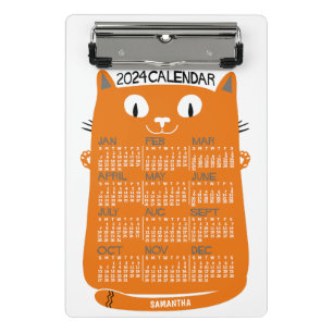 Mini Prancheta 2024 Ano Calendário Mensal - Médio De Laranja