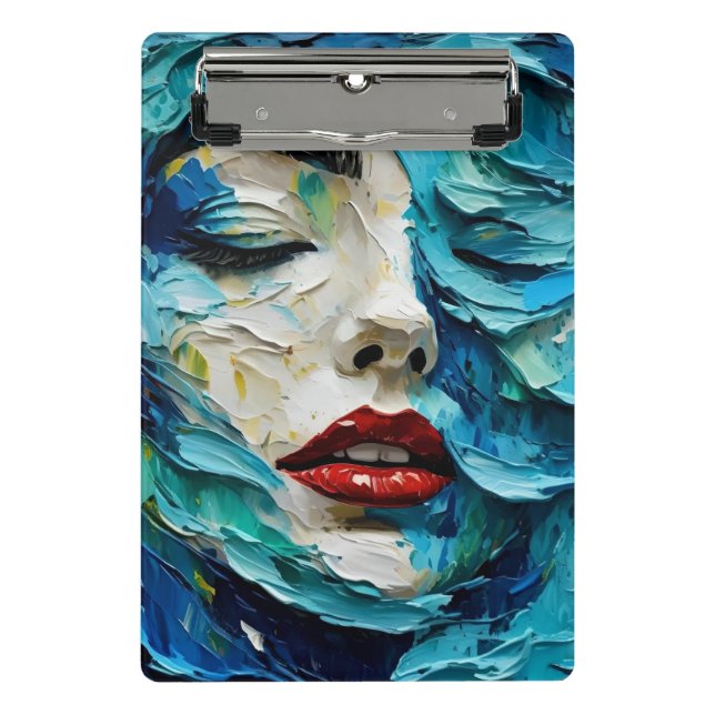 Mini Prancheta Abstract art painting female face ocean waves (Frente)