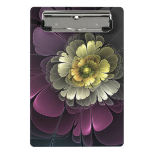 Mini Prancheta Abstrato Modern Purpur Khaki Cinza Flor Fractal