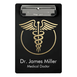 Mini Prancheta Adicione seu nome Símbolo de Cadubo Médico Dourado