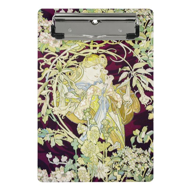 Mini Prancheta Alphonse Mucha Mulher com Margarida Art Nouveau Ar (Frente)