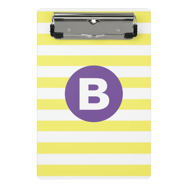 Mini Prancheta Amarelo Ensolarado Listrado com Monograma Roxo (Frente)