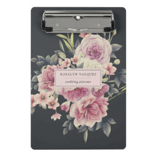 Mini Prancheta Área de Transferência Personalizada Floral Escura