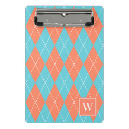 Mini Prancheta Argyle Costurado à Mão – Coral e Turquesa