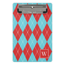 Mini Prancheta Argyle Costurado à Mão Preppy – Vermelho e Turques