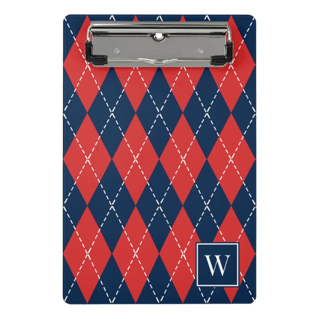 Mini Prancheta Argyle Costurado à Mão – Vermelho Branco & Azul Ma (Frente)
