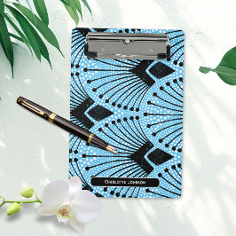 Mini Prancheta Art Deco Azul Preto Padrão Retroativo Branco