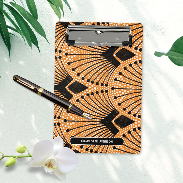 Mini Prancheta Art Deco Orange Classic Peacock Padrão (Art Deco Orange Classic Peacock Pattern Mini Clipboard ©Susanne Sachers - Sunny Mind 🌞)