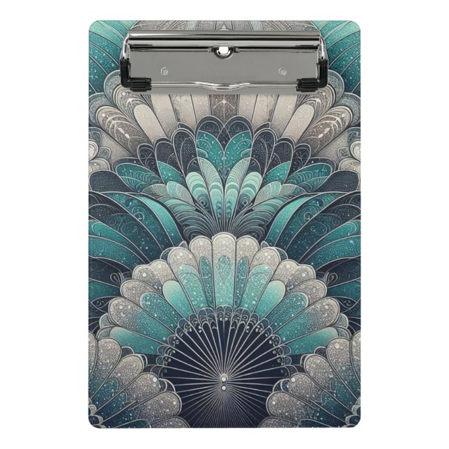 Mini Prancheta Art Nouveau Ventiladores Azuis e Prateados (Frente)