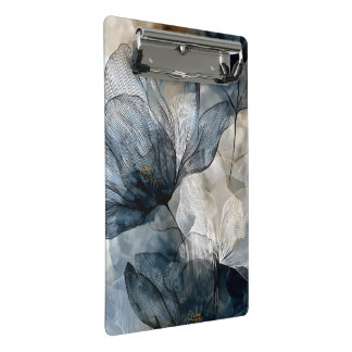 Mini Prancheta Arte Abstrata em Aquarela Floral Azul Elegante