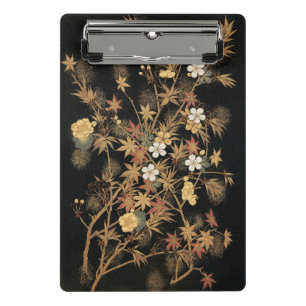 Mini Prancheta Arte Floral Outonal em Preto e Dourado Japonês Vin