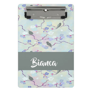 Mini Prancheta Aves cinzas com flores
