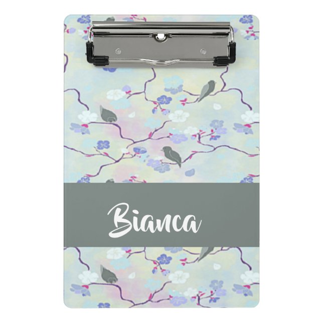 Mini Prancheta Aves cinzas com flores (Frente)