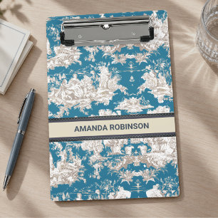 Mini Prancheta Azul Francês Turquesa Toile de Jouy Monograma