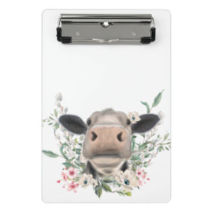 Mini Prancheta beijo de nariz de vaca flores aquarela cinza anima