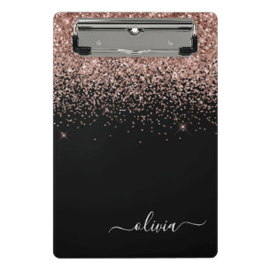 Mini Prancheta Blush Rosa Brilho Dourado Rosa Monograma Nome