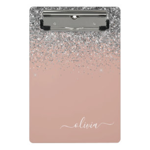 Mini Prancheta Blush Rosa Dourado Rosa Prata Brilho Monograma Fem