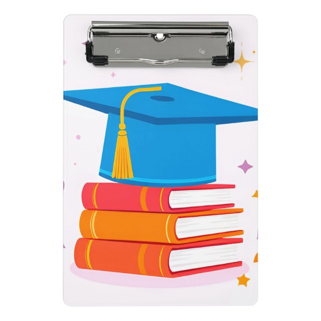 Mini Prancheta Boina de Graduação Azul Com Livros (Frente)