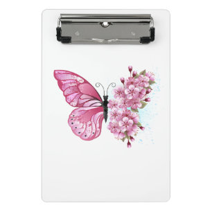 Mini Prancheta Borboleta Flor com Sakura Rosa