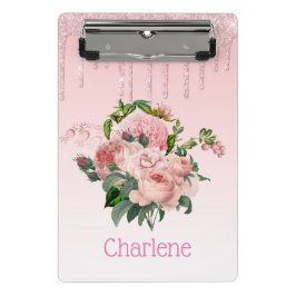 Mini Prancheta Buquê Floral Rosa Bege com Purpurina Rosa