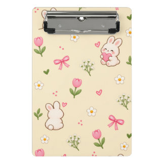 Mini Prancheta Caderno Fofo de Padrão Floral Kawaii de Coelho