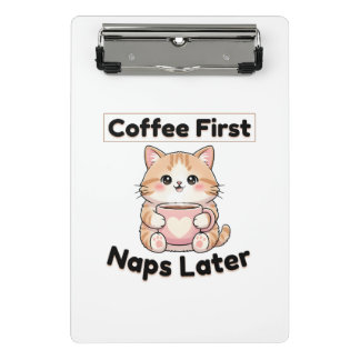Mini Prancheta Café Primeiro Sonecas Depois Gatinho Fofo | Kawaii