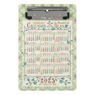 Mini Prancheta Calendário 2025 Art Nouveau Vitoriano Personaliz