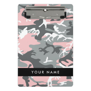 Mini Prancheta Camuflagem rosa e Cinza Seu nome Personaliza