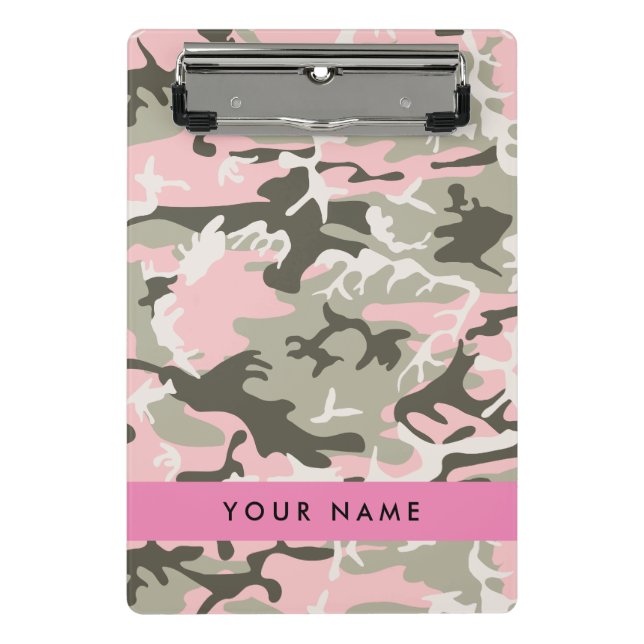 Mini Prancheta Camuflagem rosa e verde Seu nome personaliza (Frente)